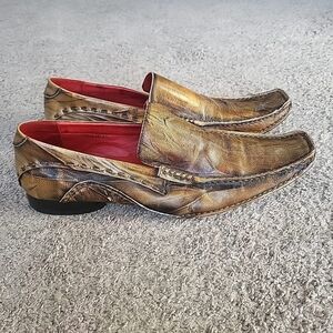 Robert Wayne Burnished Leather Loafers Mens 11 Brown Distressed Square Toe Shoes